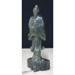 Chinese green hardstone figure of a man modelled standing in a robe, 9.75" high
