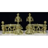 Good pair of large decorative gilt metal chenets in the Louis XVI style, each with swagged urns