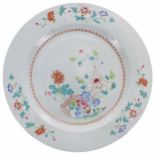 Large Chinese export famille rose porcelain circular charger, enamelled and painted centrally with a