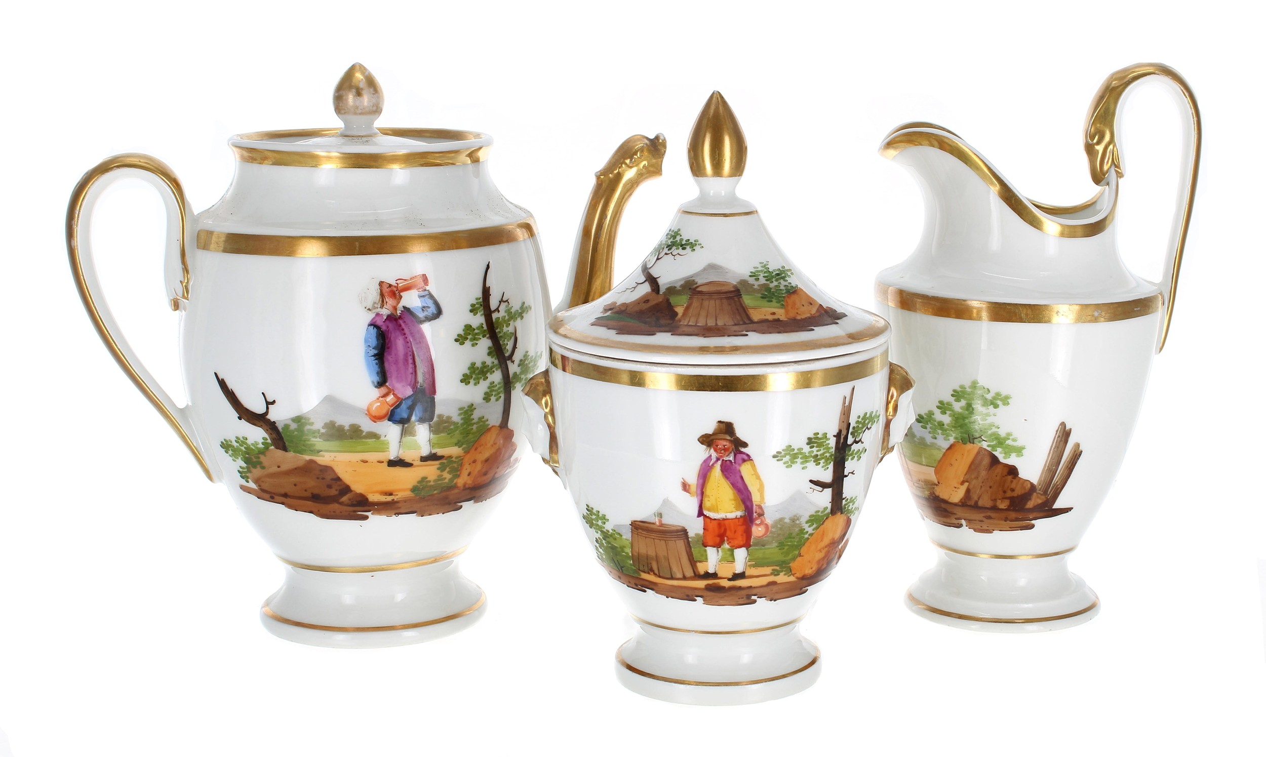19th century Paris porcelain tea and coffee service, painted with decorated with country folk - Image 2 of 3