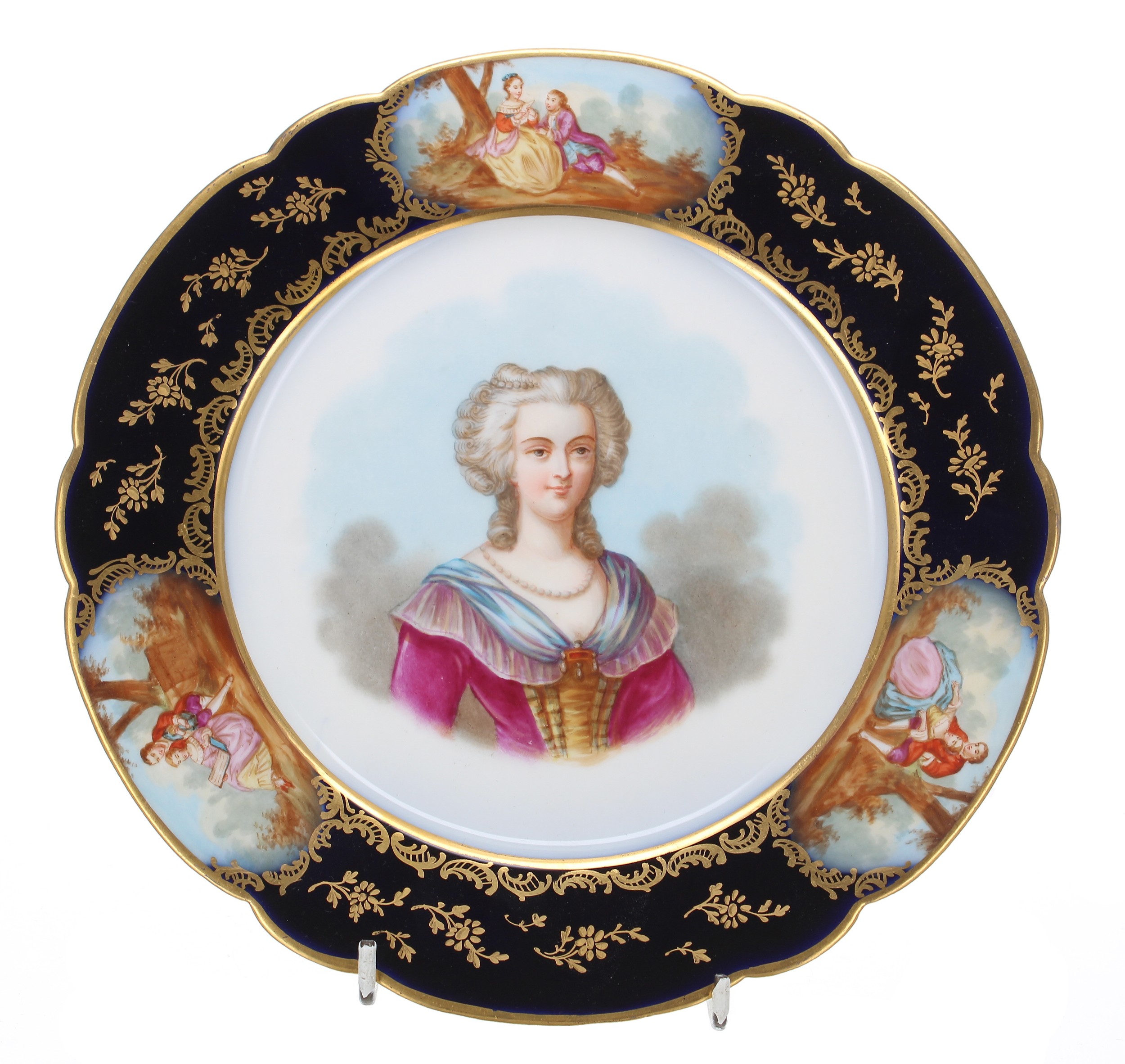 Sevrés porcelain cabinet portrait plate, centrally decorated with a portrait of a lady, within a