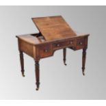 Regency rosewood library table/desk, the top with hinged lifting book rest over three drawers