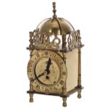 Smiths 8-day miniature brass lantern clock, with 3" diameter dial, battery movement 7" high