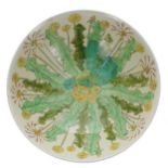 Jenni Phillips studio pottery bowl, decorated with stylised wildflowers and leaves on a pale natural