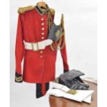 Regimental dress tunic and trousers, red with gilt rope swags, labelled Royal Clothing Factory;