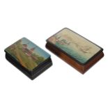 Russian St Petersburg mahogany and papier maché lacquered box, the rectangular cover decorated