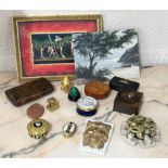 Selection of interesting small items, to include a burr wood snuff box