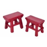 Small pair of Chinese red lacquered stools, largest 11.25" wide, 7" deep, 9" high (2)