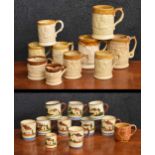 Selection of stoneware Imperial Pint and half pint tankards, with figural relief decorations;