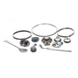 Selection of silver and other bijouterie to include two child's expanding bracelets and a bangle,
