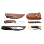 Rosterel two blade folding knife, both blades 4" long, made in Italy, within a leather pouch;