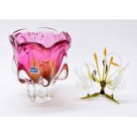 Decorative Bohemia glass, Czech Republic Art Glass vase, bearing retail label, 7" high; together
