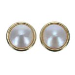 Pair of yellow metal Mabé pearl clip earrings, stamped 585, 1cm diameter, 20.7g