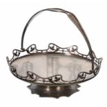 James Deakin & Sons silver cake basket, with a swing handle over a pierced raised rim, Sheffield