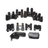 Group of assorted vintage binoculars; including by Carl Zeiss, Bushnell, Tasco, Ross, Nikon etc.