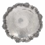 Thomas Bradbury & Sons circular silver salver, cast with a scrollborder and foliate engraved centre,