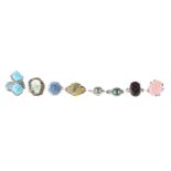 Eight large assorted silver stone and gem set rings to include a silver rose gilt example, 51.9gm (