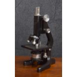 Black laquered and chrome "Kima" microscope by W. Watson & Co. Ltd. no114385, 12" high, within a
