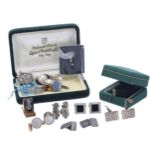 Pair of Georg Jensen Denmark sterling cufflinks; together with further silver cufflinks and