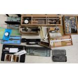 Box of precision and other cased tools; including clamps, air meter, mag lite torch etc.