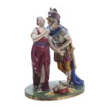 Samson porcelain figural group of a Roman soldier and maiden in an embrace, two birds by their feet,
