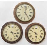 Three Gillett & Johnson 10" dial slave clocks, two with early swing armature movements and one