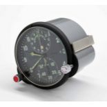Russian aircraft cockpit clock, the 2.75" black dial with subsidiary hour and seconds hands, also