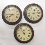 Three Gillett & Johnson 8" dial slave clocks with early swing armature movements, all in turned