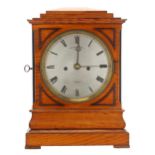English light oak and ebony bound double fusee library clock, the 7" silvered dial signed Dela Salle