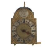 Good English brass verge hook and spike lantern clock, the 7" brass arched dial signed Windmills,