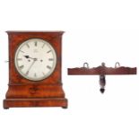 Good English mahogany double fusee library clock with matching bracket, the 7.5" silvered dial
