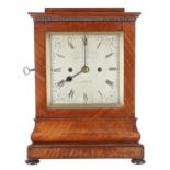 Good English mahogany double fusee library clock, the 6" square silvered dial signed James McCabe,