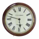 Mahogany single fusee 12" wall dial clock signed W. Richards, Tavistock, within a turned surround (