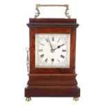 Good small English rosewood single fusee library clock, the 4" silvered square dial signed C.J.