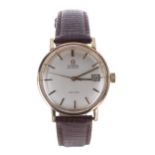 Omega De Ville gold automatic gentleman's wristwatch, silvered dial with applied baton markers,
