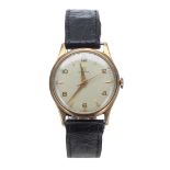 Omega 9ct gentleman's wristwatch, Birmingham 1952, serial no. 12463xxx, silvered dial with gilt