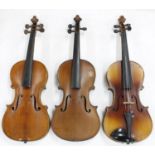 Three old violins in need of some attention (3)