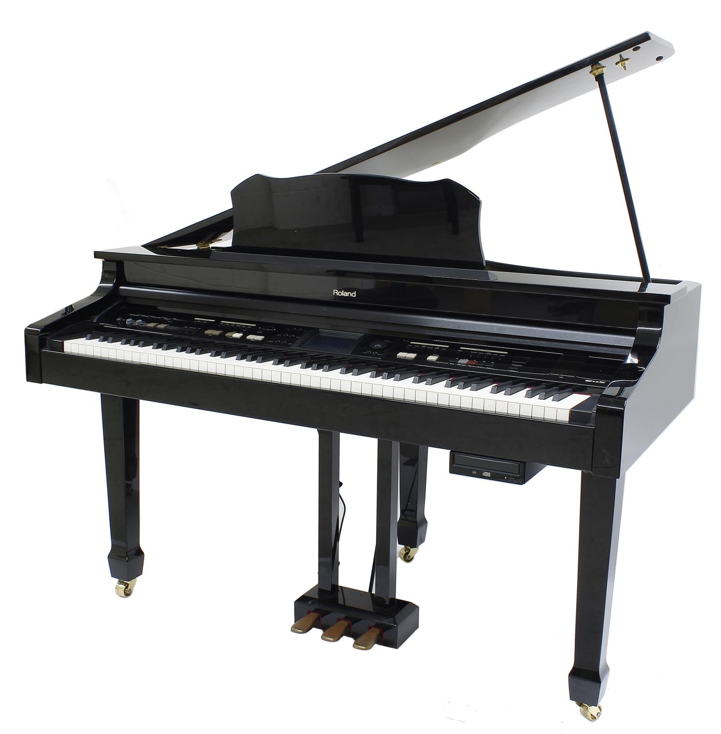 Roland KR 115 digital intelligent grand piano, within a black lacquered case with matching