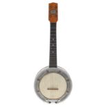 Rare 'Swanee' ukulele banjo, with all aluminium body and pot, 5.75" skin, maple neck and bearing the