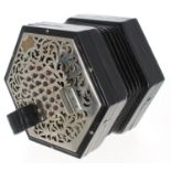 Good Wheatstone English system treble concertina, bearing the maker's metal trademark plate