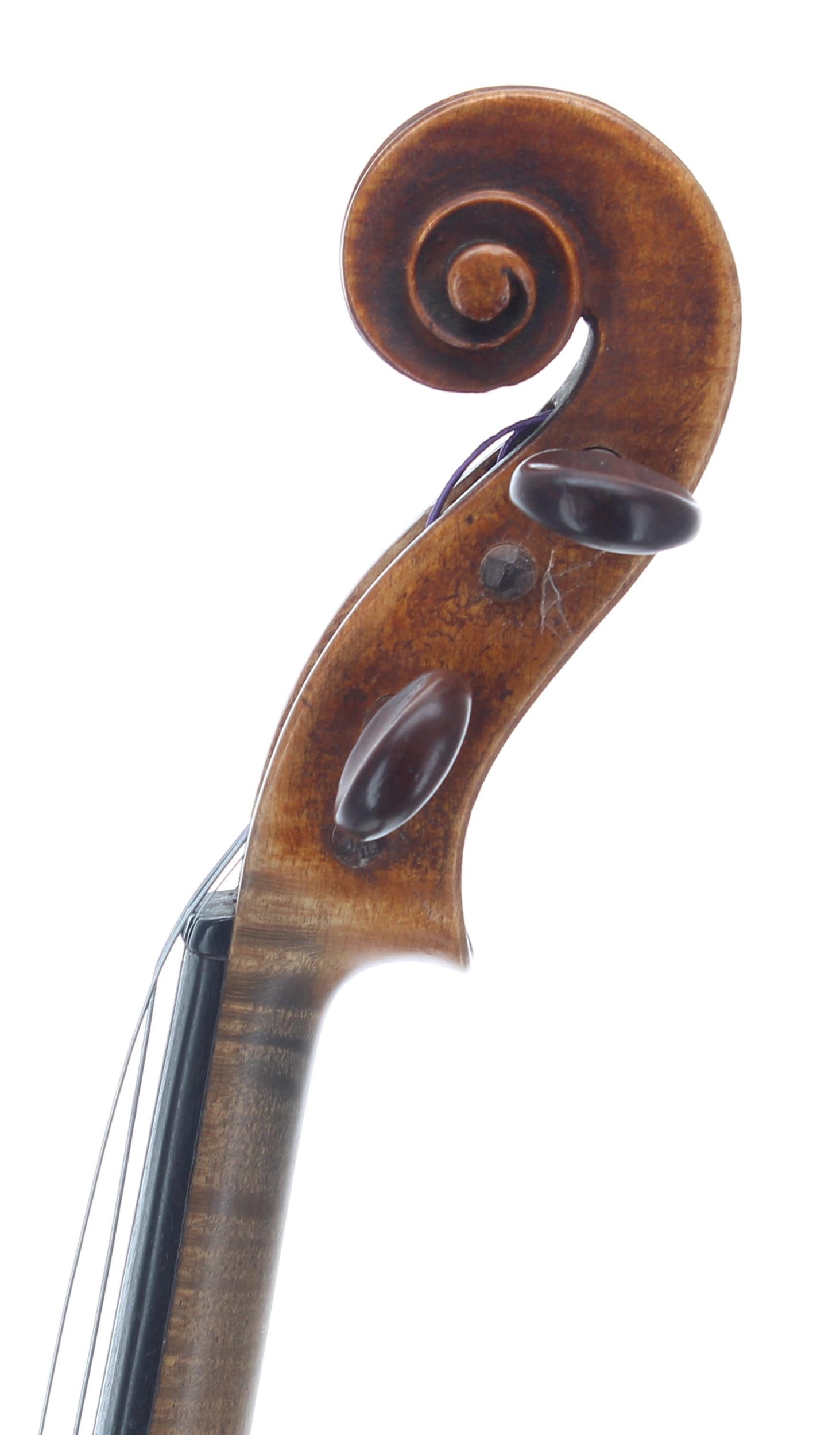 Interesting 19th century violin labelled Giovani Grancino..., the one piece back of faint broad curl - Image 3 of 3