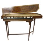 Fine English burr walnut and crossbanded polygonal unfretted clavichord by Thomas Goff and Joseph