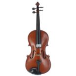 Mid 20th century Stradivari copy violin, 14 3/16", 36cm; also another German violin labelled Atelier