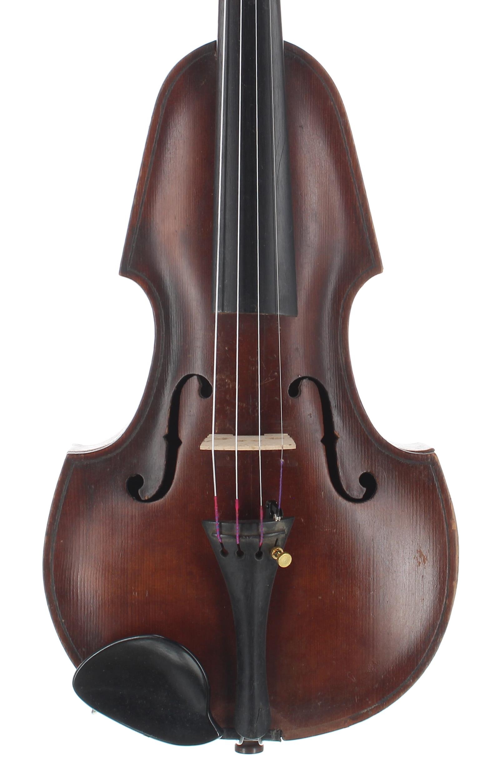 Interesting late 19th/early 20th century eccentric violin of tapering form, labelled J. Browne &