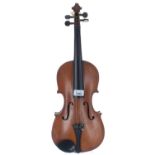 19th century violin labelled Renault & Chatelain..., 14 1/8", 35.90cm, bow, case (at fault)