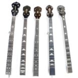 Five old banjo necks, three Goldtone, an Ozark and Tanglewood Union Series (5)