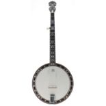 Unnamed five string banjo, possibly made by Jerry Webb, with 11" skin and mother of pearl floral