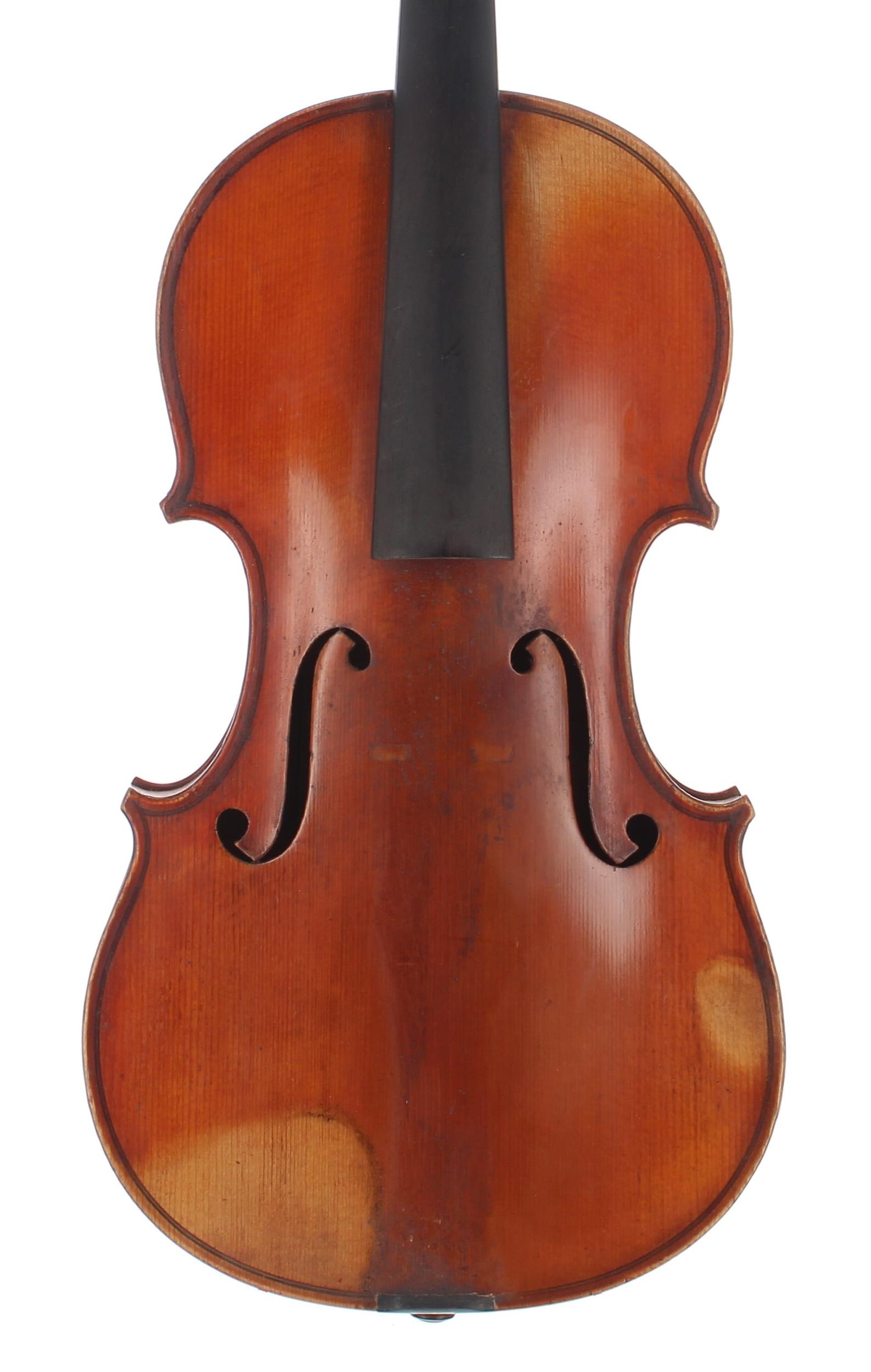 French violin labelled Diter & Lorange, Luthiers á Marseilles, l'an 1930, the one piece back of