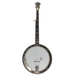 Fine Stelling Staghorn five string banjo, with painted serial no. 6196, stamped on the inside pot