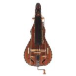 Antique hurdy-gurdy, with maple back and sides, chevron banded spruce table, rosewood inlaid
